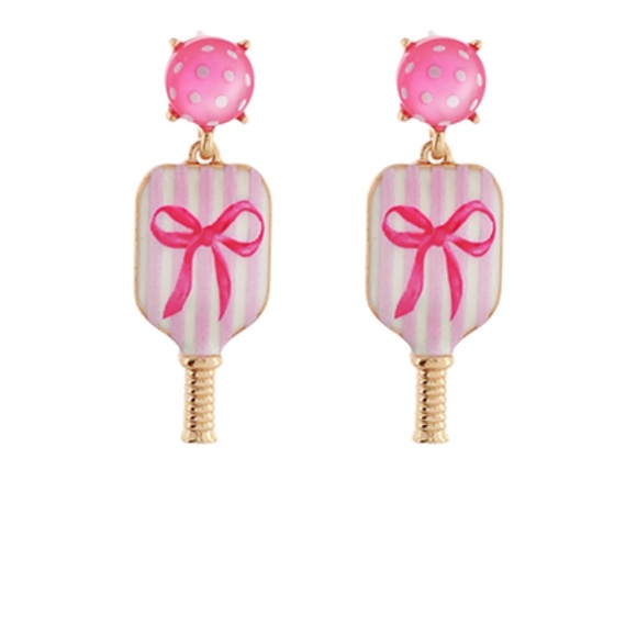 Fleurish Jewelry Jewelry - Pickleball & Bow Pattern Drop Earrings